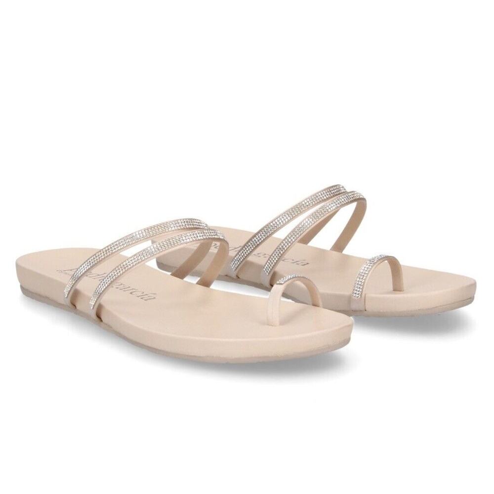 Pedro Garcia Gianna Swarovski Crystal Toe Ring Sandal Flat Shoe Sand Size EU37.5